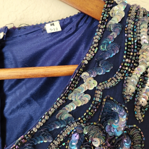 VINTAGE Beaded Sequin Royal Blue Dress - Picture 4 of 8